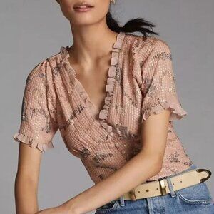 Anthropologie Forever That Girl Sequined V-Neck Blouse in Neutral